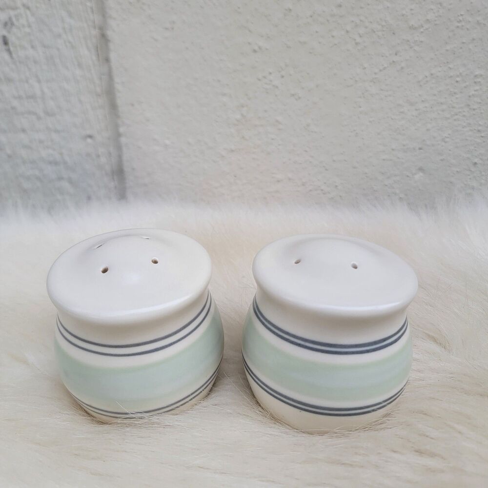 Vintage Pfaltzgraff blue green stripes salt and pepper shakers